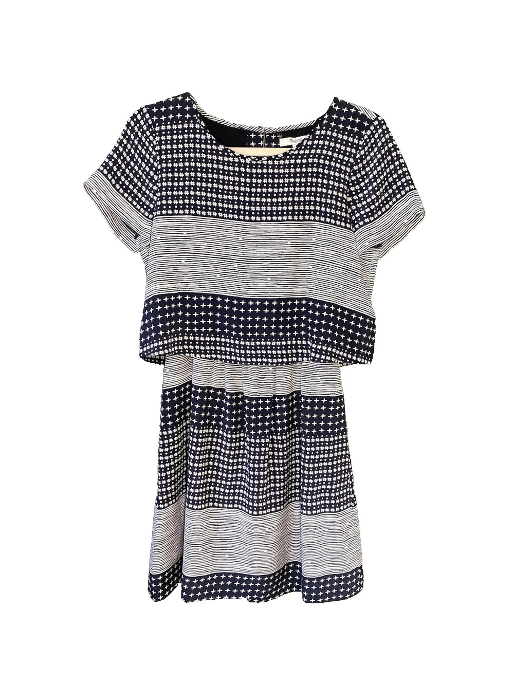 Madewell Dress Size 0 Black & White Hashtag Print Back Cut Out 100% Silk Mini